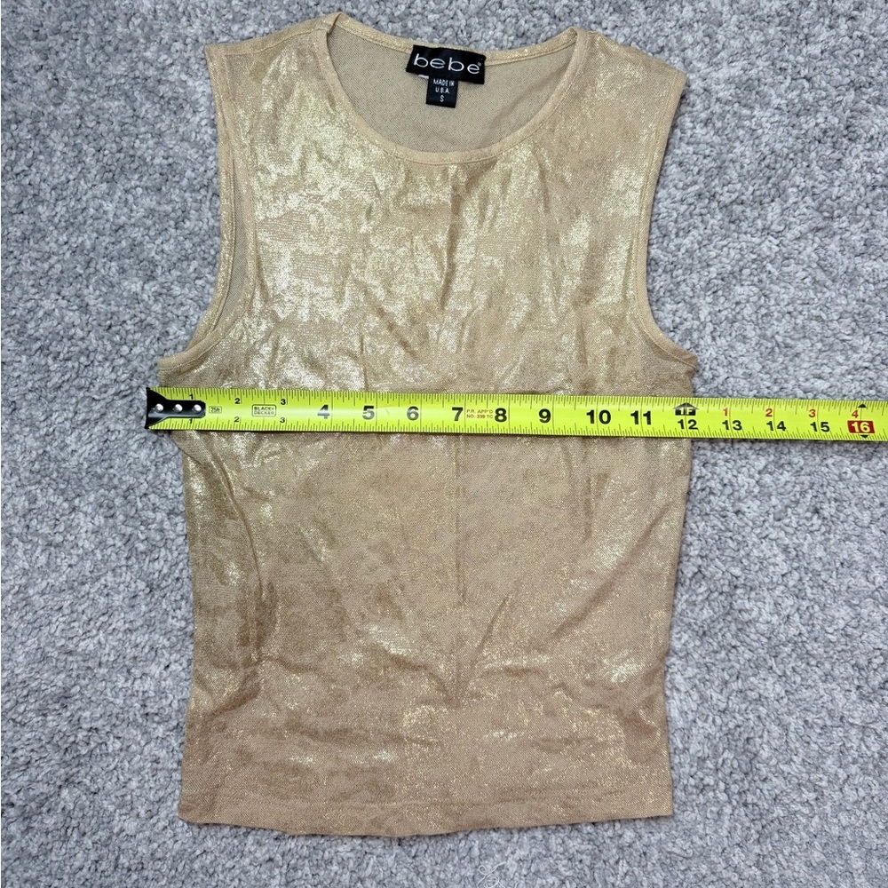 Vintage Bebe Gold Shimmer Sleeveless Top Y2K Made In USA - Picture 5 of 6